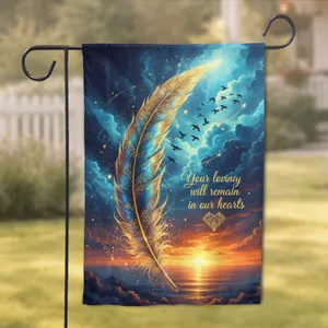 Golden Iridescent Feather Celestial Sky Ocean Birds Memory Heart Remembrance Gift Garden Flag