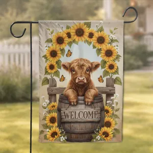 Highland Cow Sunflowers Welcome Sign - Farmhouse Home Decor Gift for Cow Lover Garden Flag
