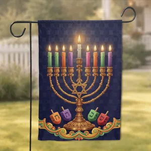 Golden Menorah Star of David Dreidels Warm Glow - Hanukkah Celebration Gift Garden Flag