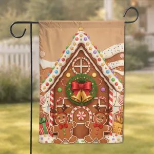 Gingerbread House Sprinkle Candy Wreath Reindeer Men - Christmas Holiday Party Garden Flag