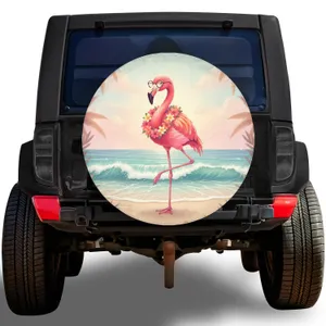 Flamingo Eyeglasses Lei Ocean Waves Tropical Seascape - Summer Getaway Gift Spare Tire Cover