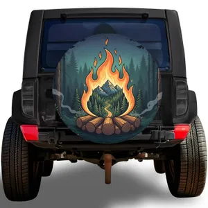 Campfire Mountain Forest Scene Twilight - Outdoor Adventure Trip Gift Spare Tire Cover