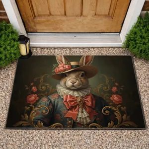 Anthropomorphic Rabbit Vintage Attire Floral Scrolls - Home Decor Gift for Animal Lover Doormat