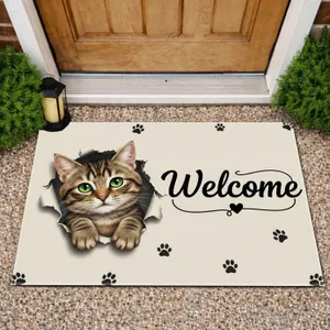 Green Eyes Tabby Cat Welcome - Home Decor Gift for Cat Lovers Doormat