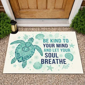 Sea Turtle Ocean Seashells 'Be Kind To Your Mind' Home Decor Gift Doormat