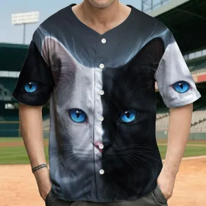 Black White Split Cat Face Vivid Blue Eyes - Cat Lover Gift Baseball Jersey