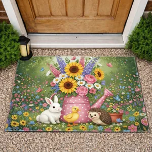 Pink Watering Can Spring Garden Animals - Home Decor Gift for Garden Lover Doormat