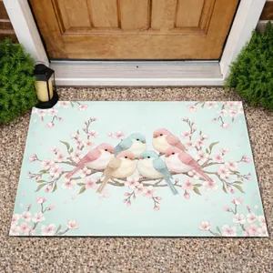 Fluffy Songbirds Cherry Blossom Branches - Bird Lover Home Decor Gift Doormat