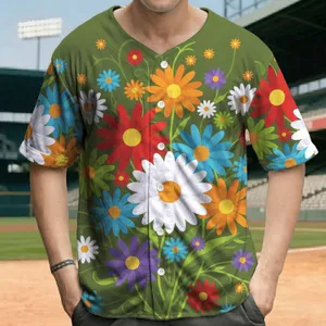 Multi-Colored Daisy Flowers Yellow Center Floral Field - Outdoor Nature Lover Gift Baseball Jersey