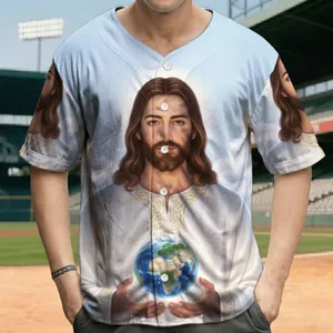 Majestic Serene Jesus Figure Holding Radiant Earth, White Clouds - Spiritual Faith Gift for Believers Baseball Jersey