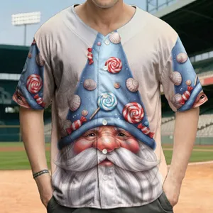 Gnome White Beard Blue Hat Swirl Candy Seashell Dawn Dusk Sky - Fantasy Lover Gift Baseball Jersey