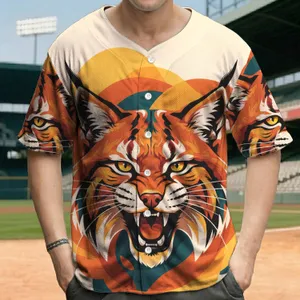 Fierce Bobcat Geometric Textured Fur Organic Shapes with Yellow Eyes - Wildlife Lover Gift Baseball Jersey