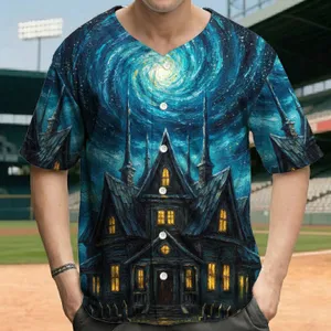 Dark Mysterious House Glowing Windows Celestial Vortex - Fantasy Lover Home Decor Gift Baseball Jersey