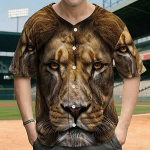 Realistic Male Lion Face Amber Eyes Golden Brown Mane Big Cat Lover Gift Baseball Jersey