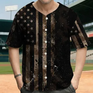 Gritty Distressed American Flag Tactical Camouflage - Independence Day Gift for Veterans Baseball Jersey