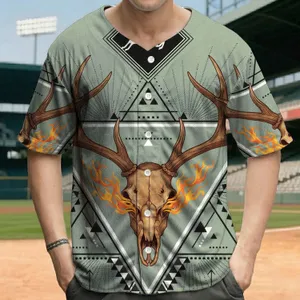 Antlered Stag Skull Leaping Stag Tribal Geometrics - Nature Lover Gift Baseball Jersey