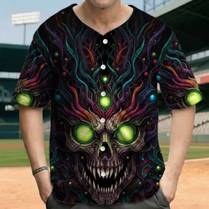 Monstrous Skull Face Glowing Eyes Organic Tendrils - Dark Fantasy Fan Gift Baseball Jersey