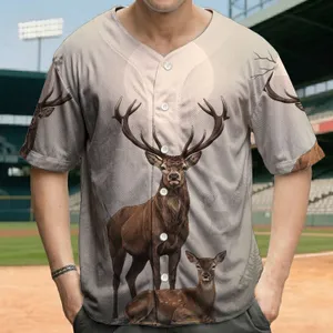 Red Deer Stag Evergreen Forest Moonrise - Wildlife Lover Gift Baseball Jersey