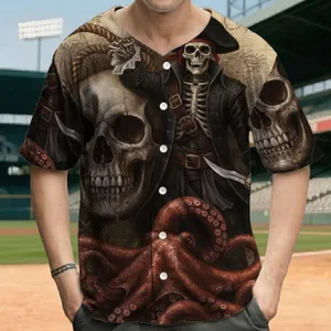 Skeleton Pirate Dagger Octopus Ancient Map - Swashbuckler Adventure Gift Baseball Jersey