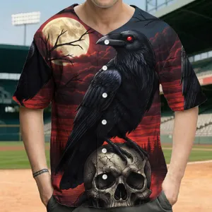 Red Eyed Raven Skull Gnarled Roots Full Moon - Dark Fantasy Lover Gift Baseball Jersey
