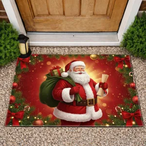 Santa Claus Pine Boughs Christmas Ornaments - Holiday Home Decor Gift Doormat