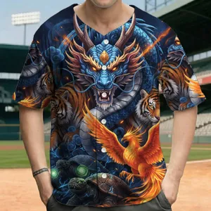 Blue White Oriental Dragon Striped Tigers Phoenix Armored Reptiles - Fantasy Mythology Gift Baseball Jersey