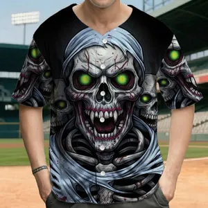 Menacing Zombie Skulls Rib Cage Torn Material Glowing Neon Eyes - Horror Fan Gift Baseball Jersey