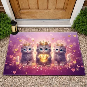 Three Kittens Golden Crowns Sparkling Hearts - Home Decor Gift for Cat Lovers Doormat