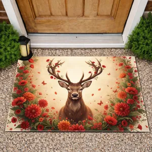 Stag Red Orange Flowers Antlers Butterflies - Wildlife Lover Gift Doormat