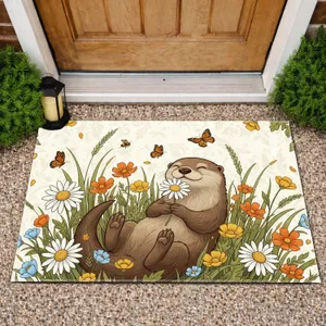 Cheerful Otter Daisy Butterfly Wildflower Meadow - Home Decor Gift for Otter Lover Doormat