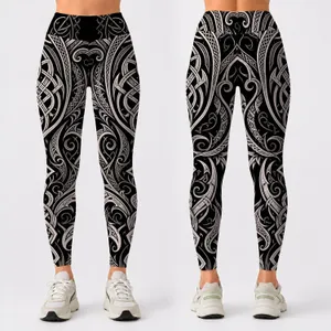 Nordic Celtic Knotwork Monochrome Tribal Scrolls For Winter Gothic Athleisure Women Leggings