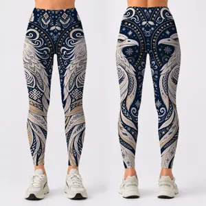 Nordic Raven Eagle Folk Art With Viking Boho Motifs For Festivals Travel And Yoga Leggings