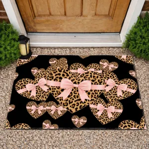 Black Leopard Print Hearts Blush Pink Bows - Home Decor Gift Doormat