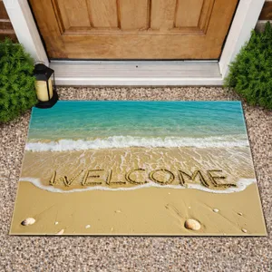 WELCOME Golden Beach Sand Turquoise Ocean Wave - Seaside Home Decor Gift Doormat