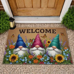WELCOME Gnomes Wildflowers Butterflies - Everyday Home Entry Decor Doormat