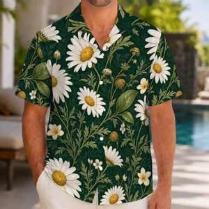 White Daisy Botanical Meadow Garden Resort Vacation Wear For Women And Men Gifts Hawaiian Shirt