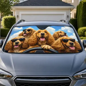 Golden Cocker Spaniel Road Trip Dogs With Sunglasses For Summer Travel Dog Lovers Car Sunshade