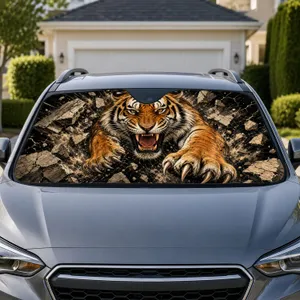 Roaring Bengal Tiger Breaking Stone Wall For Bold Driver Style And Wildlife Fans Car Sunshade