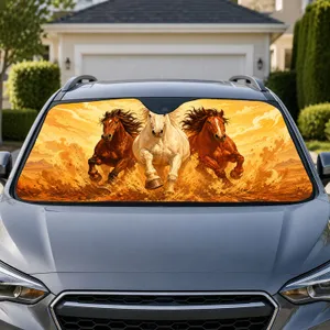Galloping Horses in Golden Desert Dust Road Trip Accessory for Equestrian Drivers Car Sunshade
