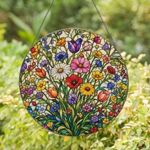 Wildflower Stained Glass Window Decor for Cottage Garden Home and Gift Giving Accent Stained Glass Suncatcher