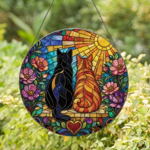 Black And Orange Cat Memorial Gift For Pet Loss Remembrance And Garden Decor Keepsake Stained Glass Suncatcher