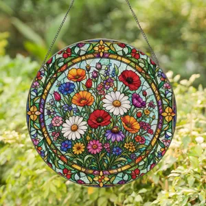 Wildflower Window Accent for Cottage Kitchens and Sunlit Rooms, Botanical Home Gift Stained Glass Suncatcher