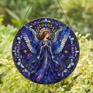 Serene Guardian Angel Stained Glass Window Accent for Prayer Corners and Gift Giving Stained Glass Suncatcher
