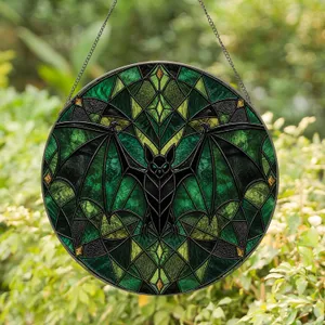 Gothic Green Bat Window Accent for Halloween Decor and Moody Year-Round Home Displays Stained Glass Suncatcher