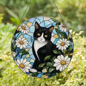 Tuxedo Cat Stained Glass Window Decor for Cat Lovers and Memorial Gift Keepsakes Stained Glass Suncatcher