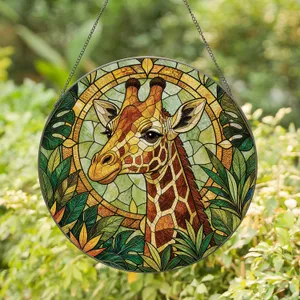 Leaded Giraffe Stained Glass Window Decor Tropical Leaves For Animal Lovers And Gifts Stained Glass Suncatcher