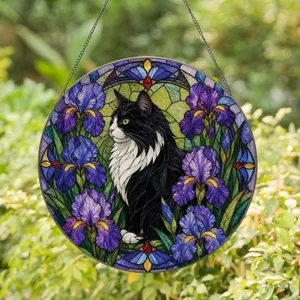 Tuxedo Cat Iris Memorial Keepsake For Pet Loss Sympathy Gift For Cat Lovers Home Decor Stained Glass Suncatcher