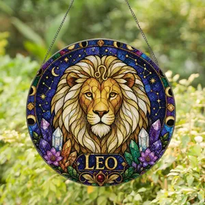 Regal Leo Lion Zodiac Window Accent for Astrology Lovers and Gift Giving Home Decor Stained Glass Suncatcher
