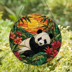 Giant Panda Bamboo Stained Glass Window Decor for Nature Lovers and Home Gift Idea Stained Glass Suncatcher