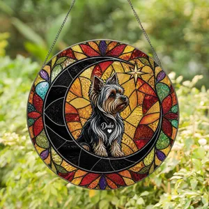 Personalized Yorkie In Crescent Moon Window Accent For Dog Lovers And Cozy Gothic Cottage Homes